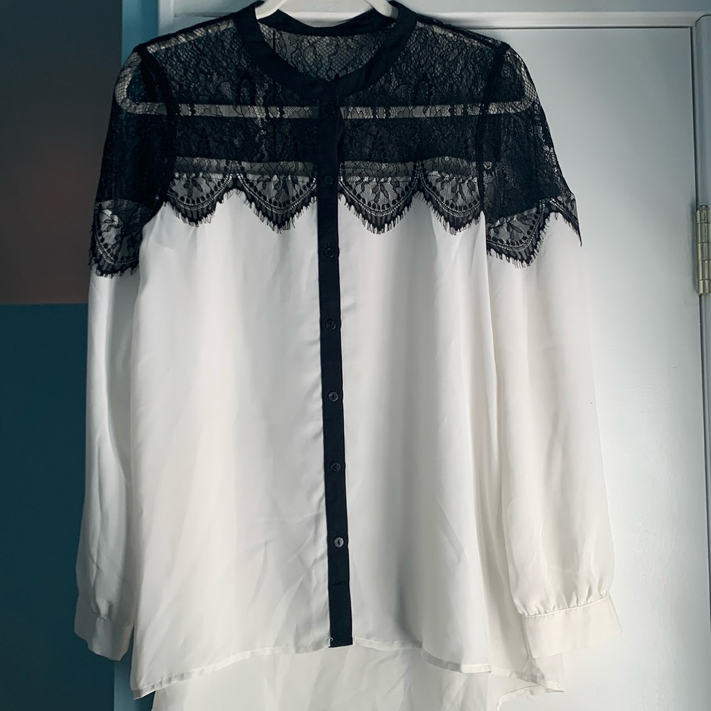 Black and white lace blouse